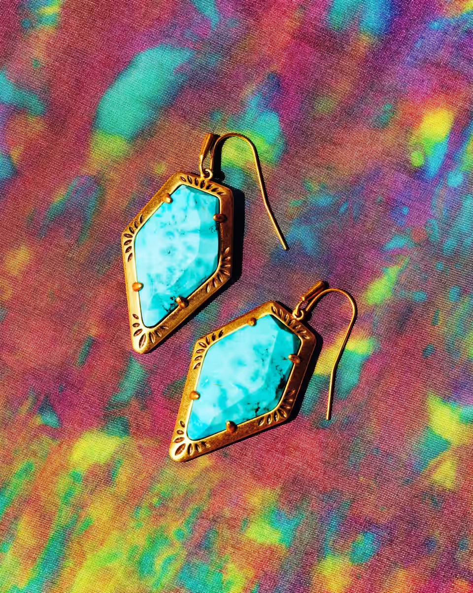 Tessa Vintage Gold Etch Frame Drop Earrings