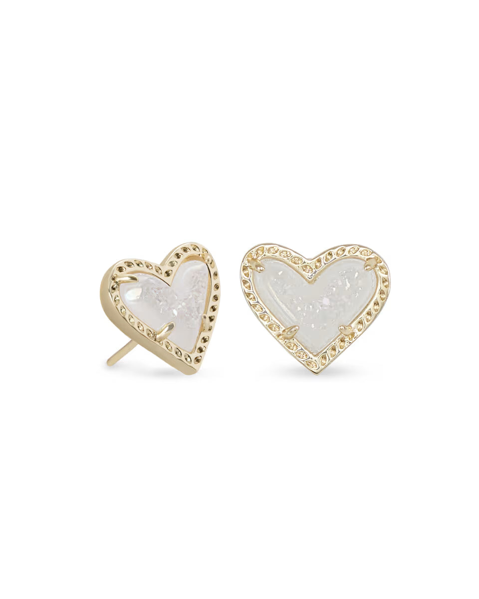 Ari Heart Gold Stud Earrings in Rose Quartz