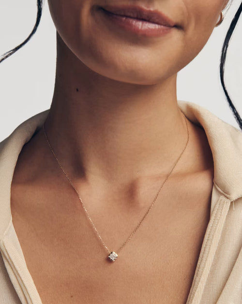 0.45 ct Lab Grown White Diamond Dira Princess 14k White Gold Short Pendant Necklace