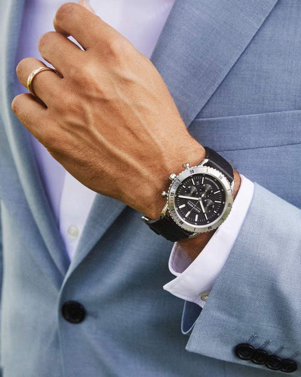 Grey 44mm Chronograph Watch in Black Stainless Steel