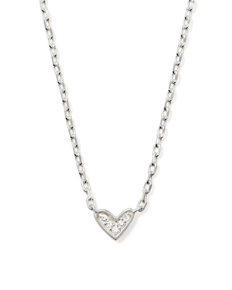 Tiny Ari Heart 18k Gold Vermeil Diamond Pendant Necklace in White Diamond