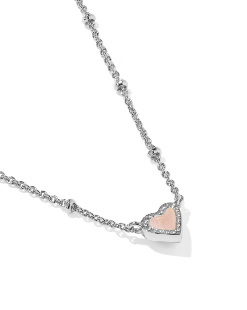 Mini Ari Heart Silver Satellite Short Pendant Necklace
