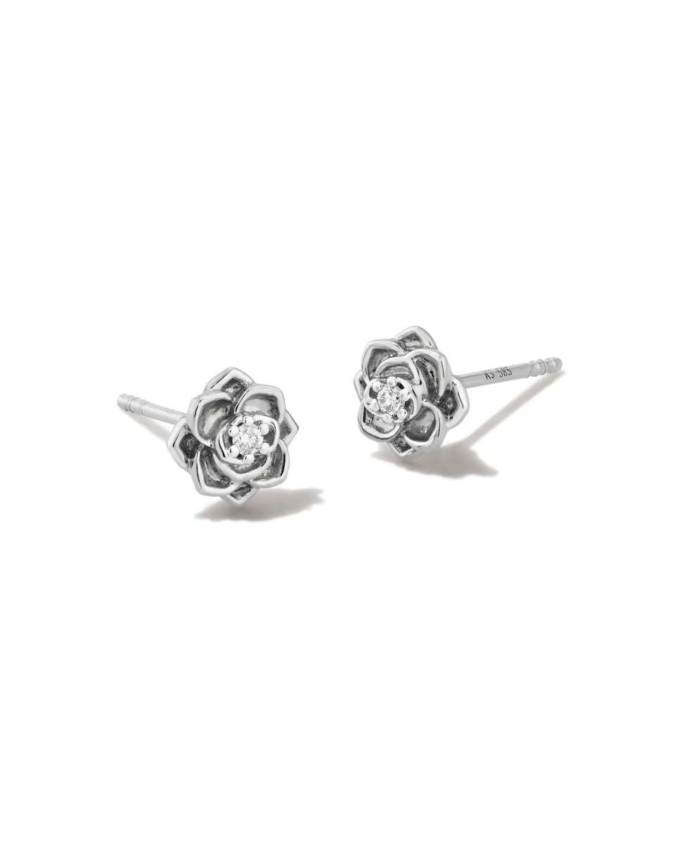 Ansel Rose 14k White Gold Stud Earrings in White Diamond