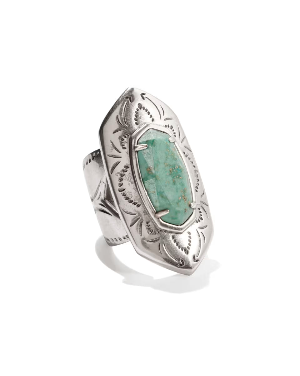Keziah Vintage Gold Cocktail Ring in Variegated Dark Teal Magnesite