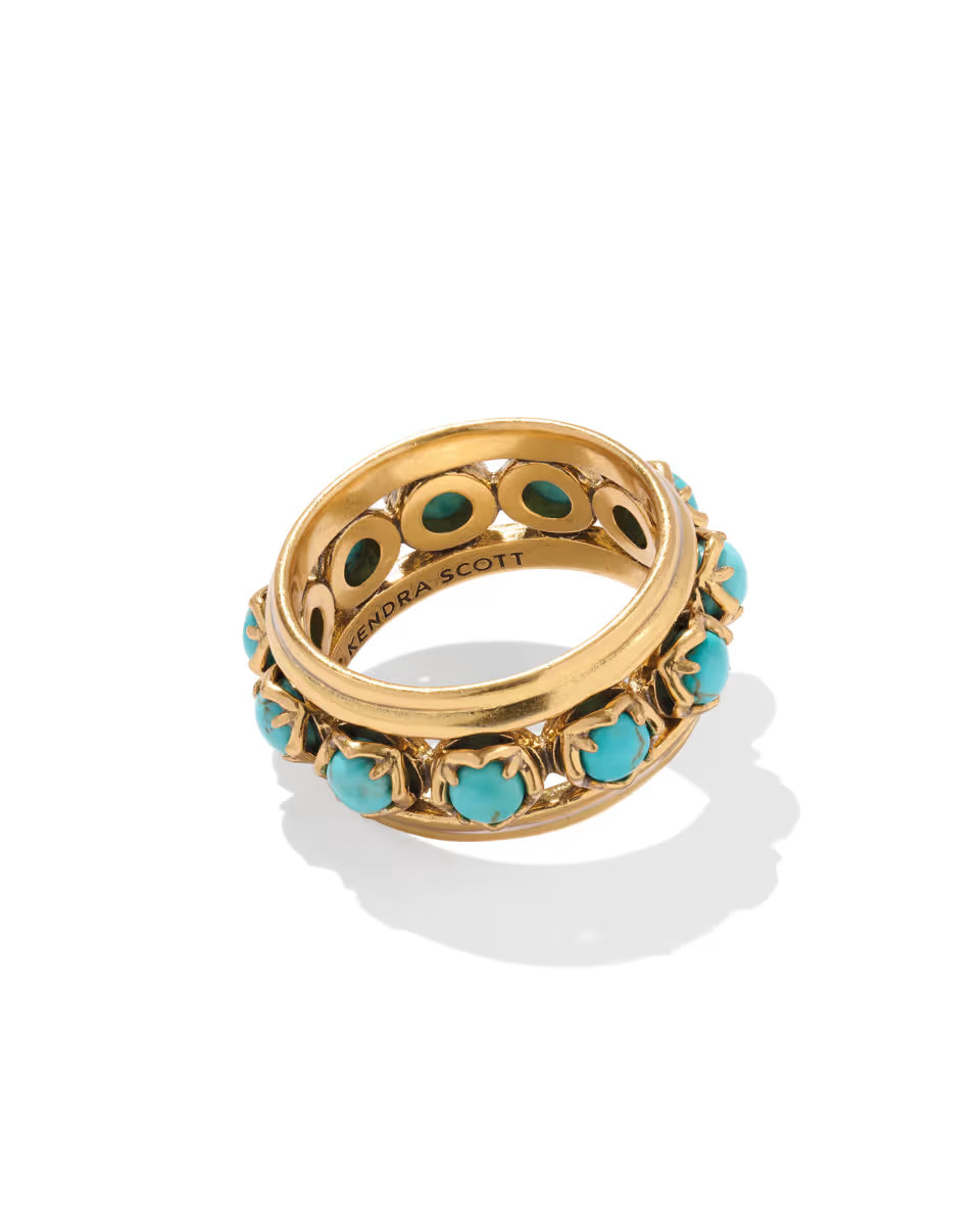 Ida Vintage Gold Band Ring in Variegated Turquoise Magnesite