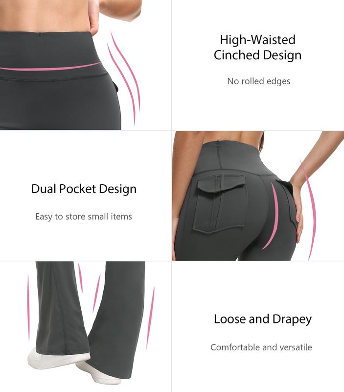 3PCS Women’s Flared Leggings with Pockets – Butt-Lifting Yoga & Workout Pants, Stretchy Activewear, Grey Streetwear Fitness Pants
