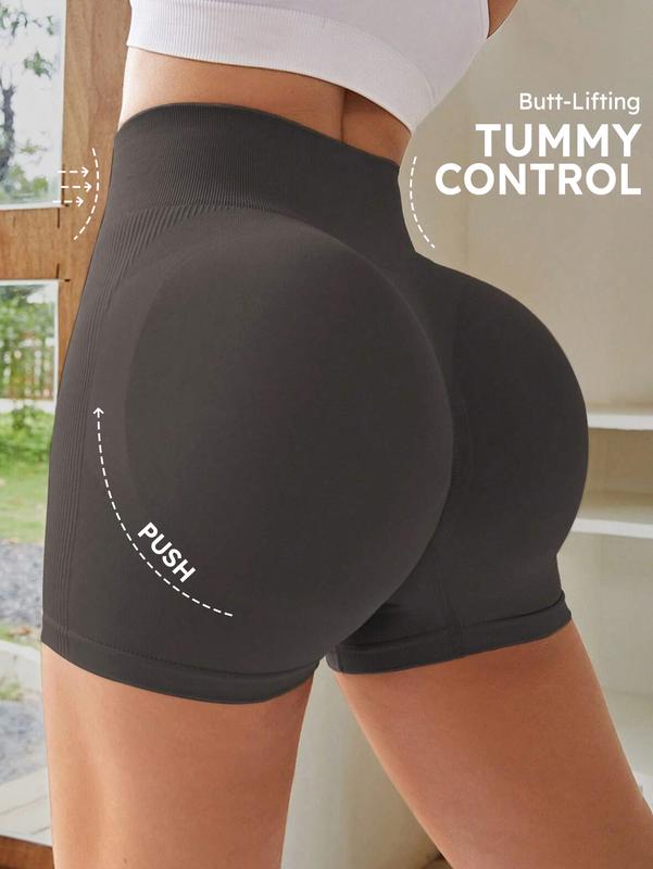 4-Pieces High Waist Tummy Control Side-Ribbed Butt-Lifting Seamless Knitted Shorts, Lightweighted Summer Shorts,  Stretchy Womenswear Bottom Peachy Shorts