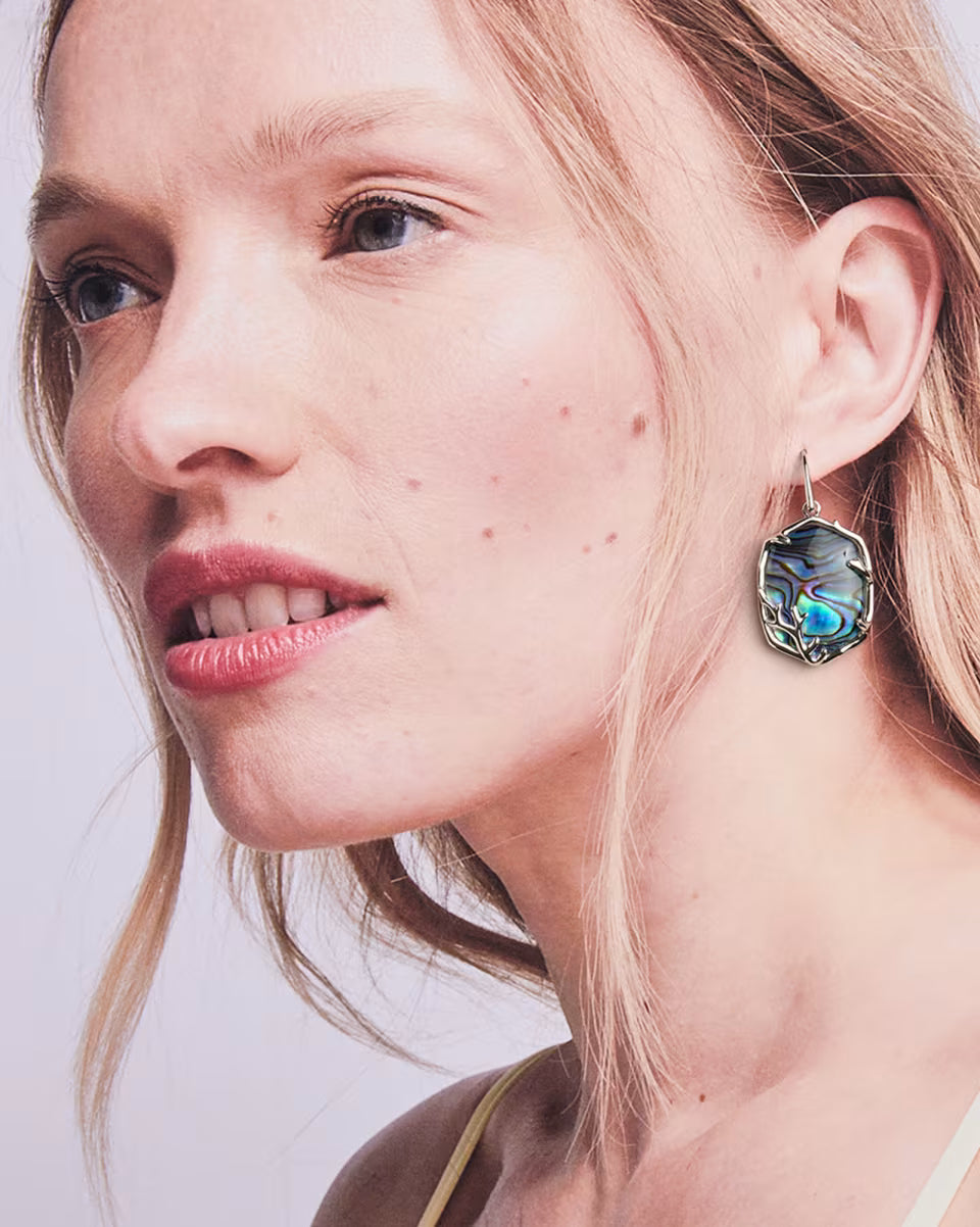 Daphne Gold Coral Frame Drop Earrings in Rose Quartz