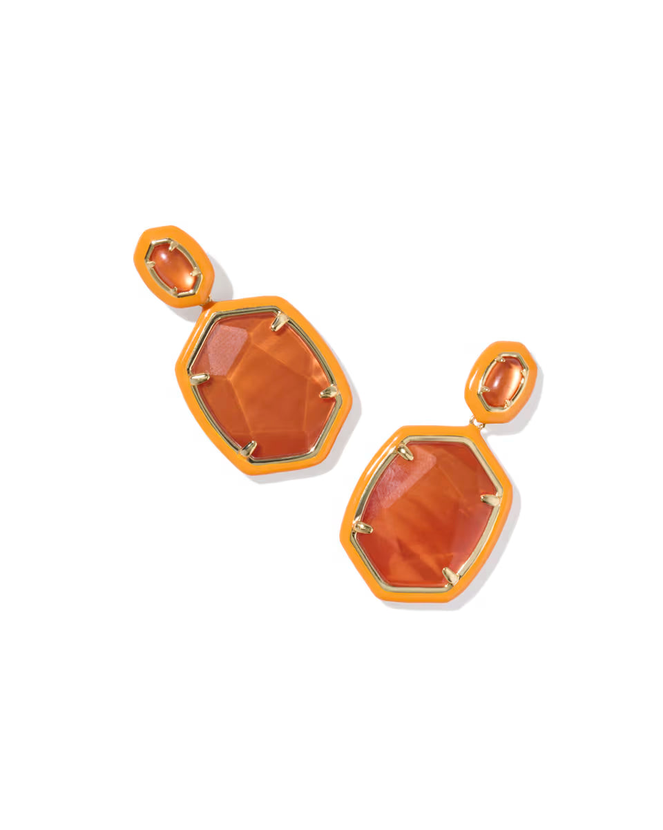 Daphne Enamel Frame Gold Drop Earrings