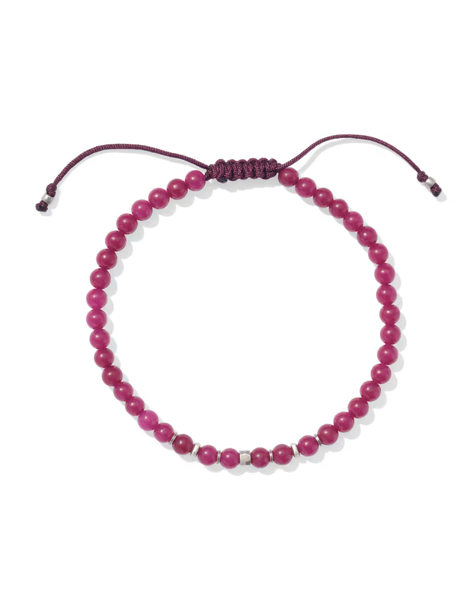 Otto Oxidized Sterling Silver Beaded Bracelet in Maroon Jade