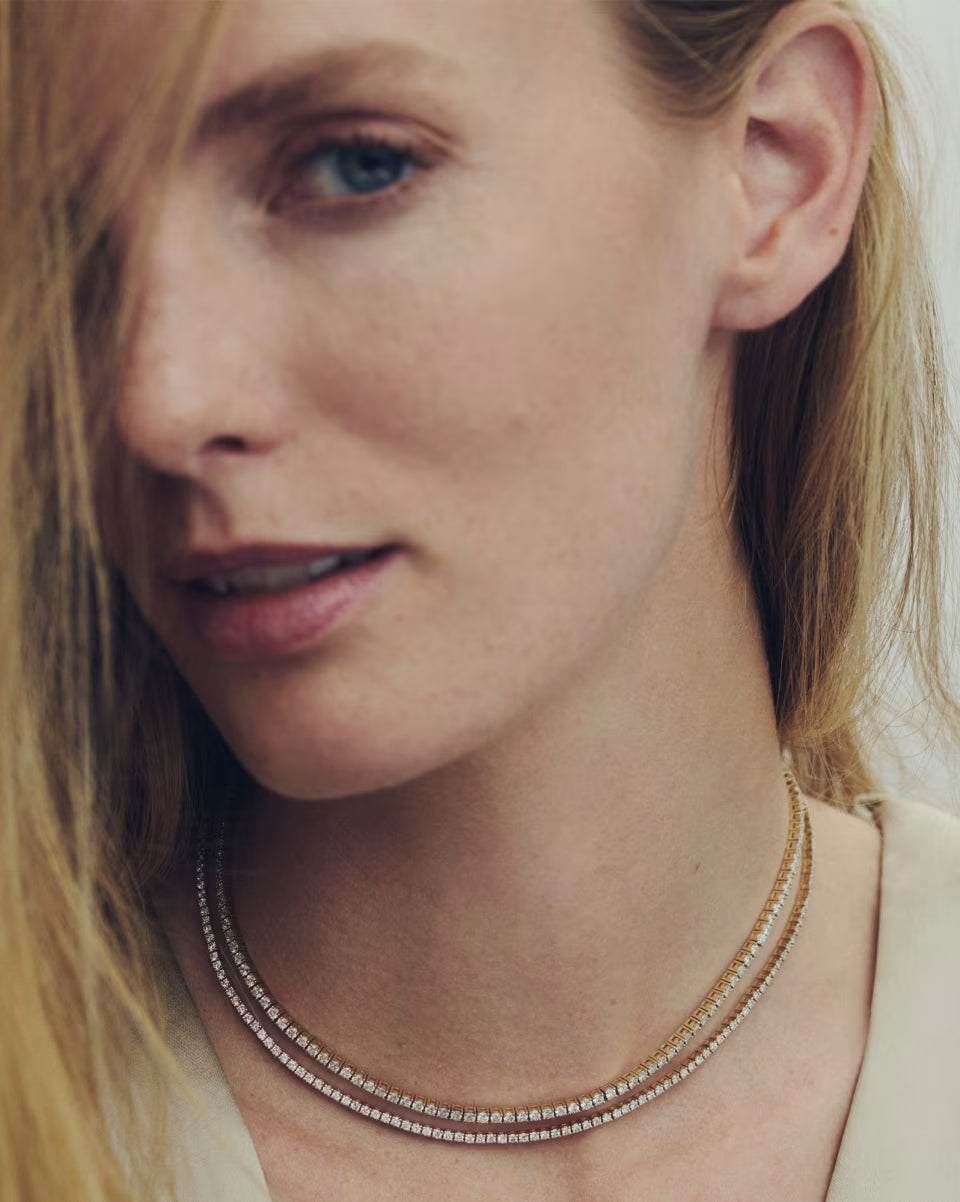 7.95 ct Lab Grown White Diamond Tennis Necklace in 14k Yellow Gold