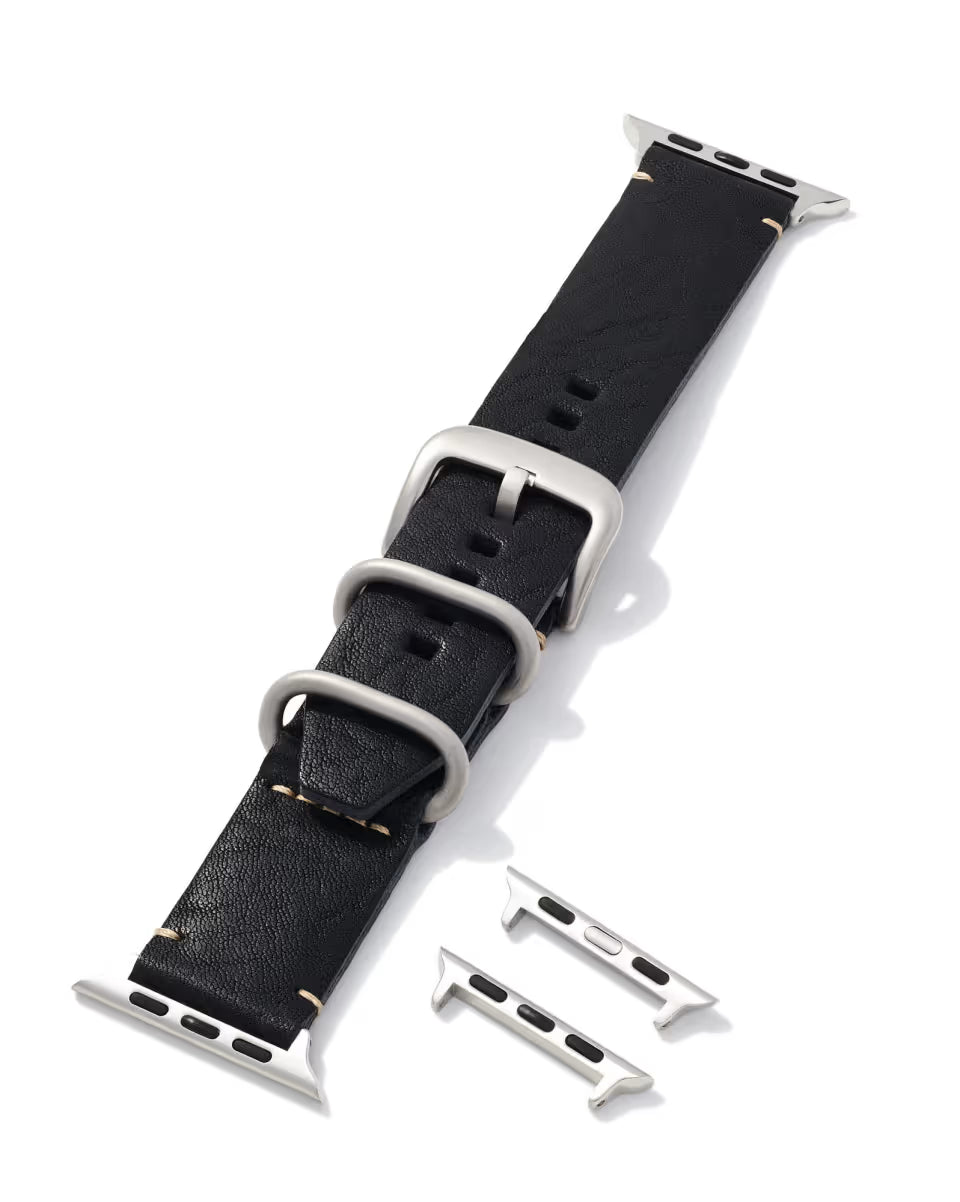 Grey Leather Watch Band in Black