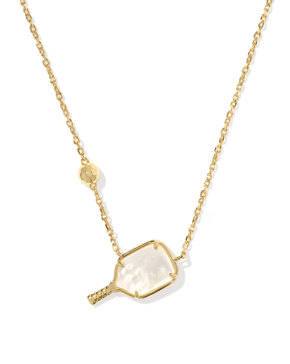 Pickleball Silver Short Pendant Necklace in Ivory Mother-of-Pearl