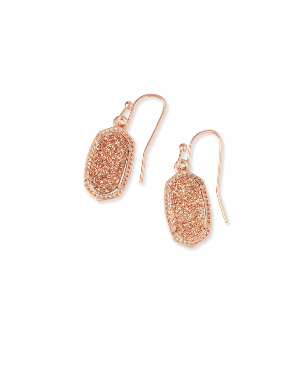 Lee Rose Gold Drop Earrings in Dichroic Glass