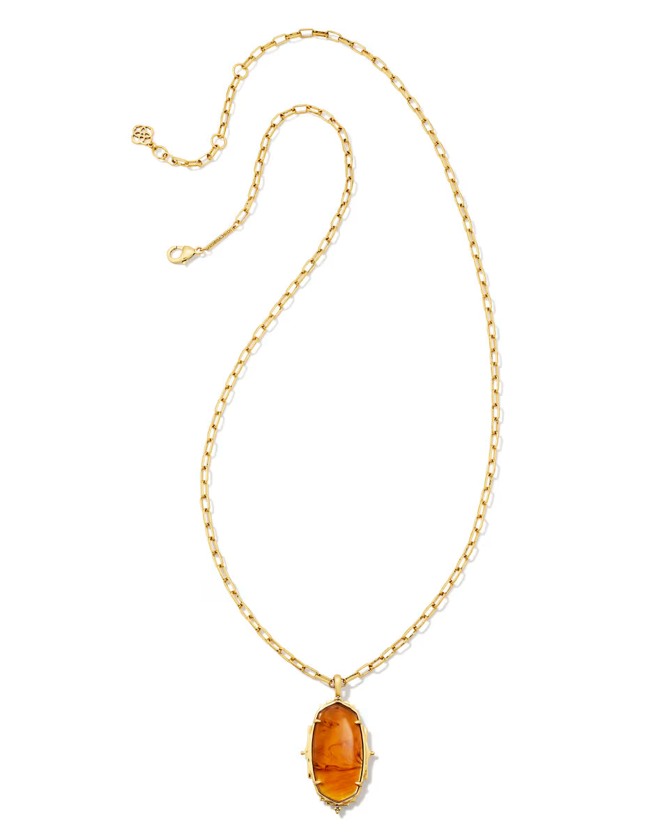 Baroque Ella Vintage Gold Long Pendant Necklace in Black Banded Agate