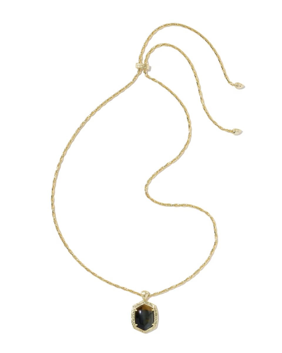Tiger Striped Daphne Gold Small Long Pendant Necklace