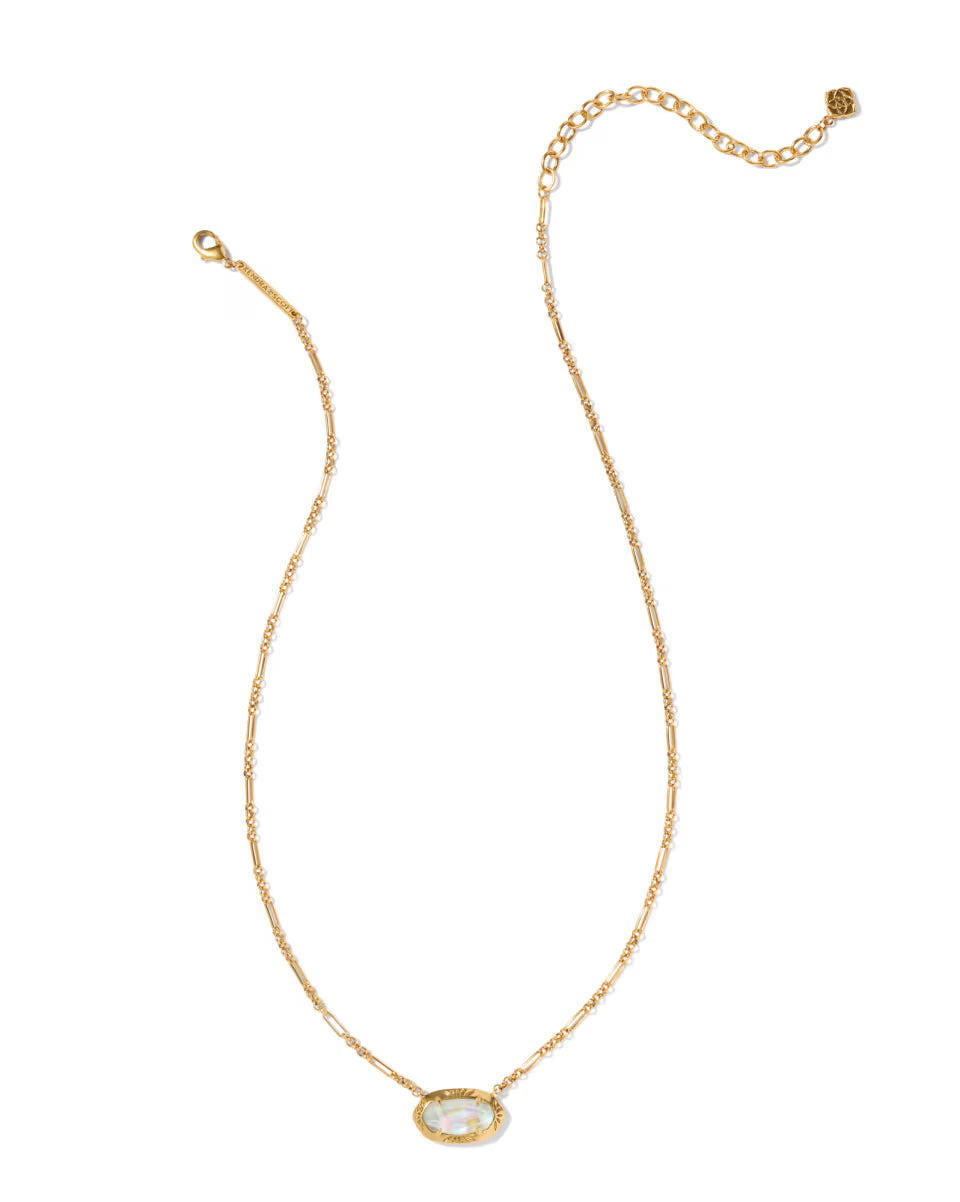 Elisa Vintage Gold Etch Frame Short Pendant Necklace in Variegated Turquoise Magnesite