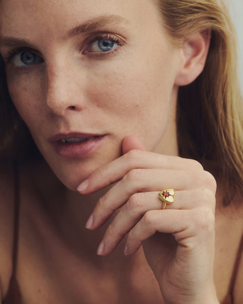 Bold Heirloom Heart 18k Yellow Gold Vermeil Band Ring