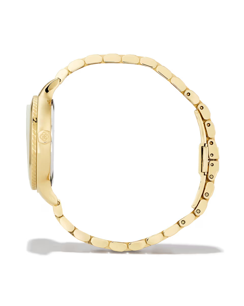 Alex Gold Tone Stainless Steel 35mm Narrow Watch in Ivory Mother-of-Pearl