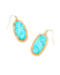 Elle Vintage Gold Etch Frame Drop Earrings in Bronze Veined Turquoise Magnesite Red Oyster