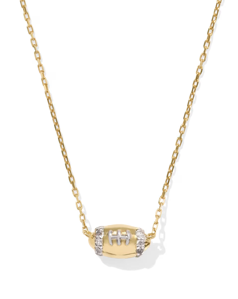 Tiny Diamond Football 14k Yellow Gold Pendant Necklace in White Diamond