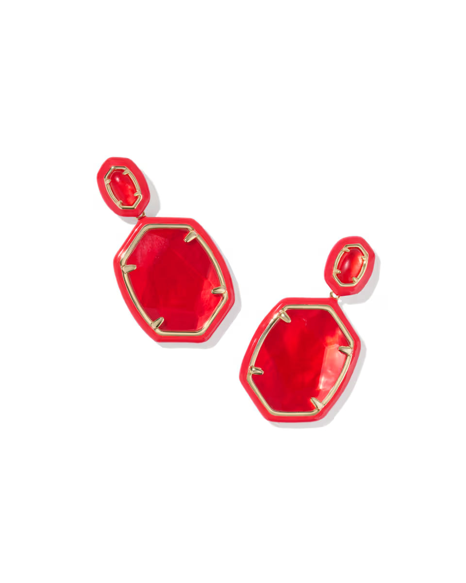 Daphne Enamel Frame Gold Drop Earrings