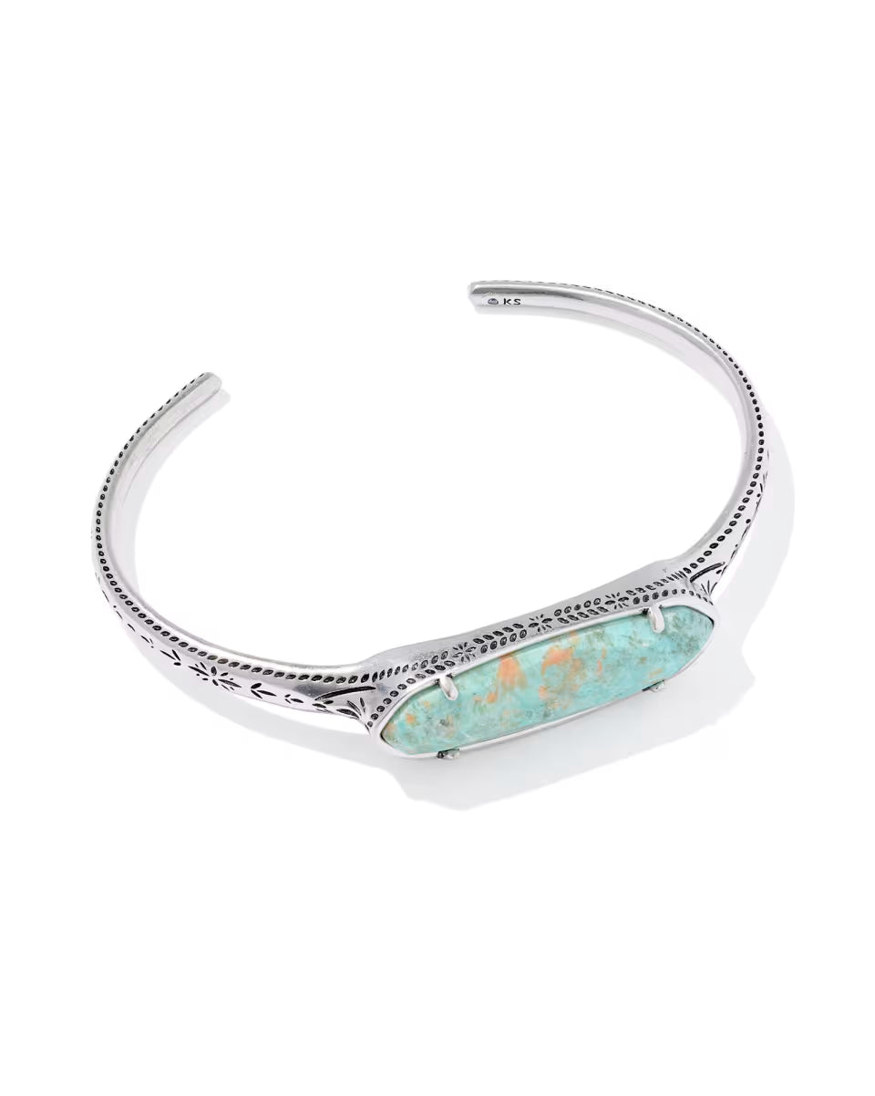 Danielle Elongated Etch Frame Vintage Silver Cuff Bracelet