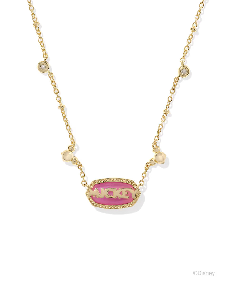 Disney | Kendra Scott Gold Mickey Mouse Elisa Short Pendant Necklace in Hot Pink Drusy