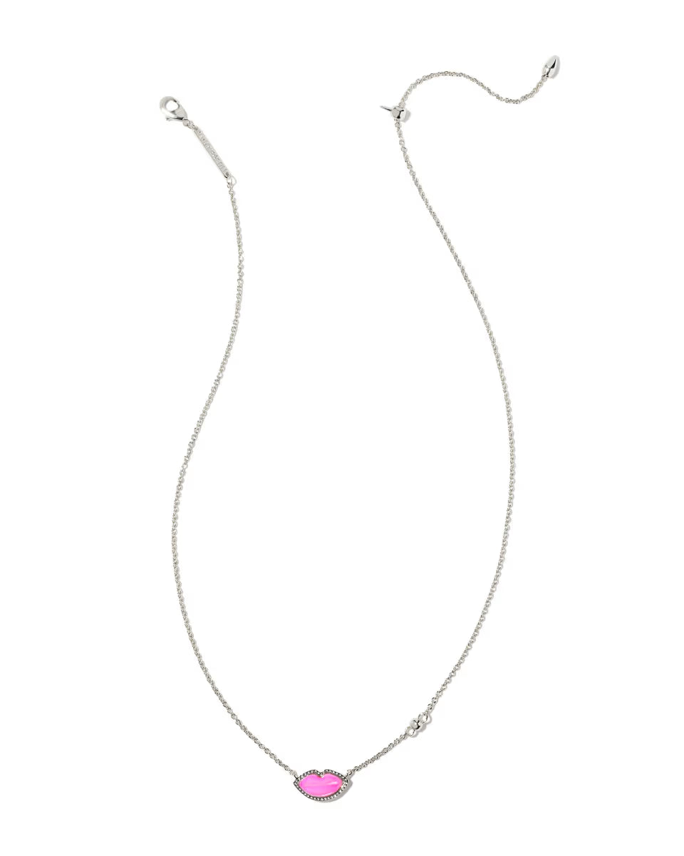 Lips Silver Pendant Necklace in Hot Pink Mother-of-Pearl