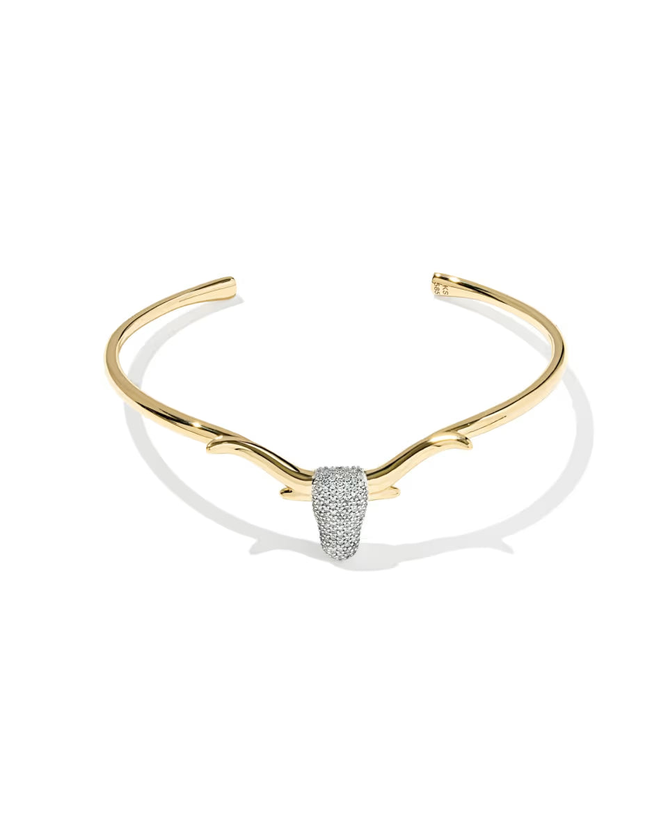 0.26 ct Large Pave Longhorn 14k Yellow Gold Cuff Bracelet