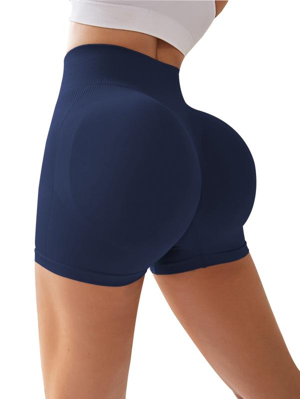 4-Pieces High Waist Tummy Control Side-Ribbed Butt-Lifting Seamless Knitted Shorts, Lightweighted Summer Shorts,  Stretchy Womenswear Bottom Peachy Shorts