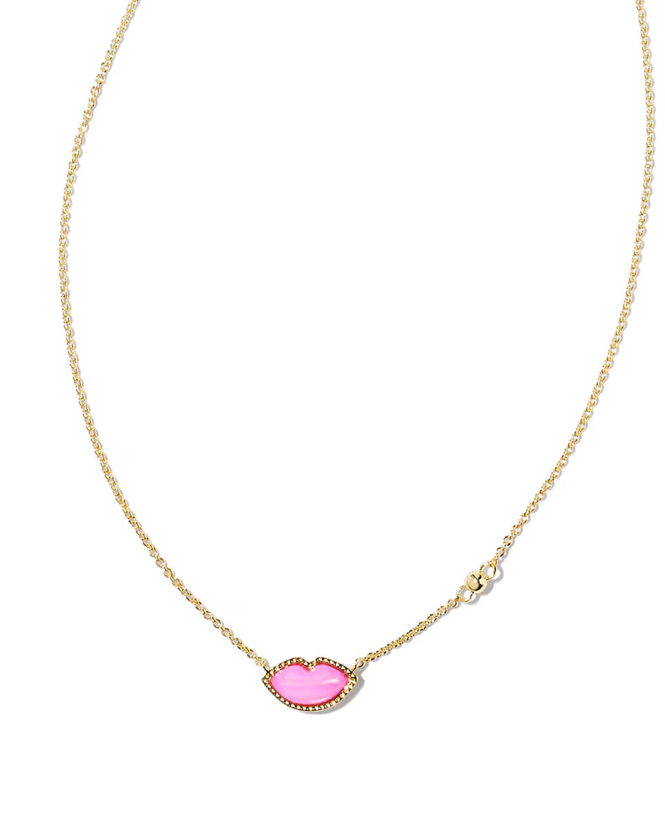 Lips Silver Pendant Necklace in Hot Pink Mother-of-Pearl