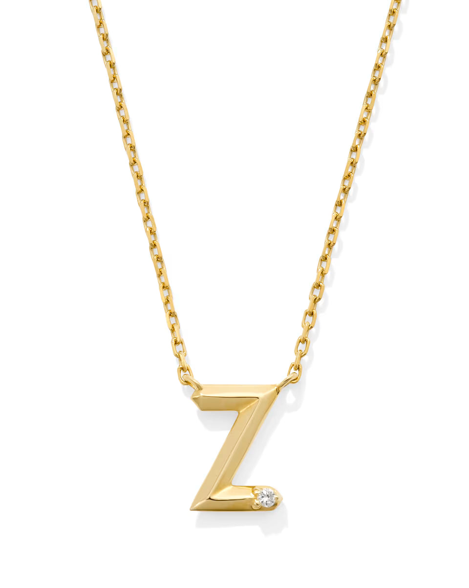 Diamond Accent Letter A 14k Yellow Gold Pendant Necklace in White Diamond