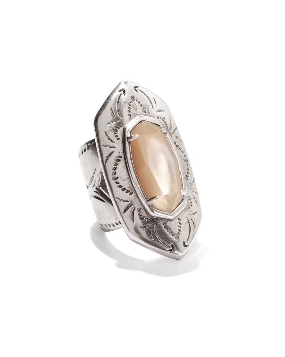 Keziah Vintage Silver Cocktail Ring in Natural Mother-of-Pearl