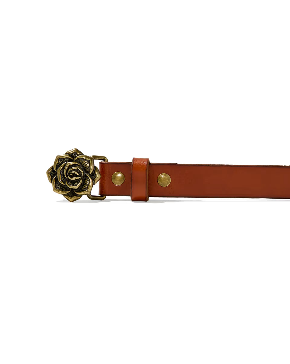 Rose Buckle Belt in Black Leather