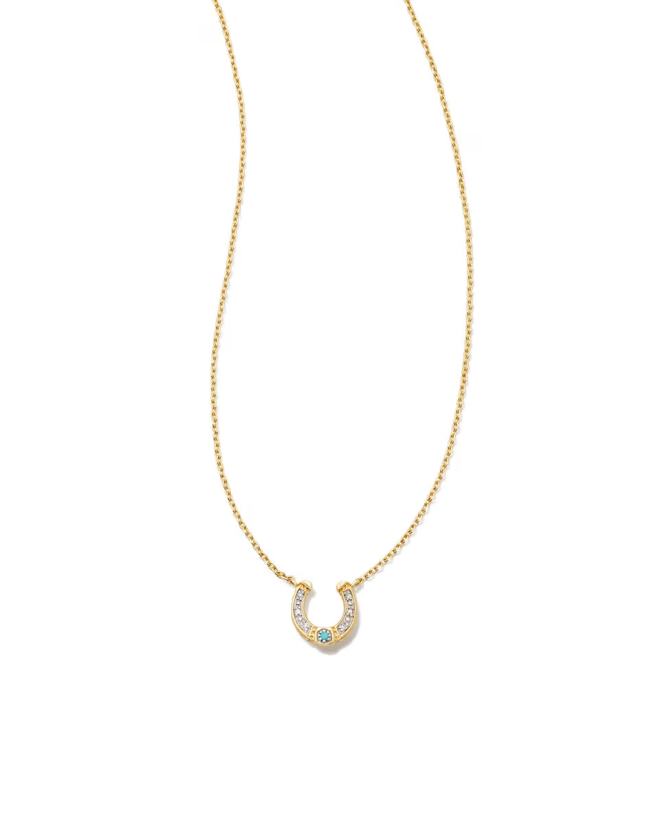 Noble 14k Yellow Gold Horseshoe Short Pendant Necklace in White Diamond