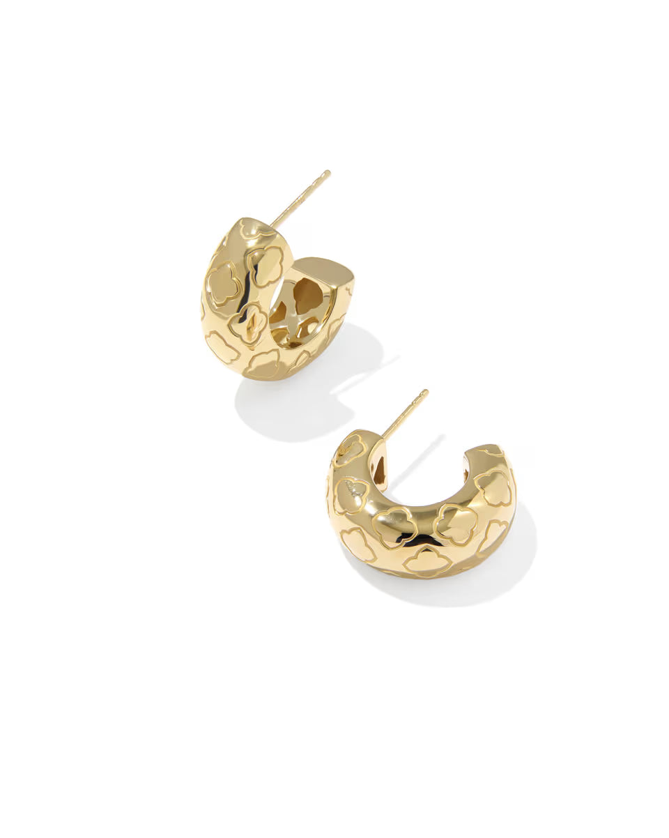 Bold Etched 18k Yellow Gold Vermeil Huggie Earrings
