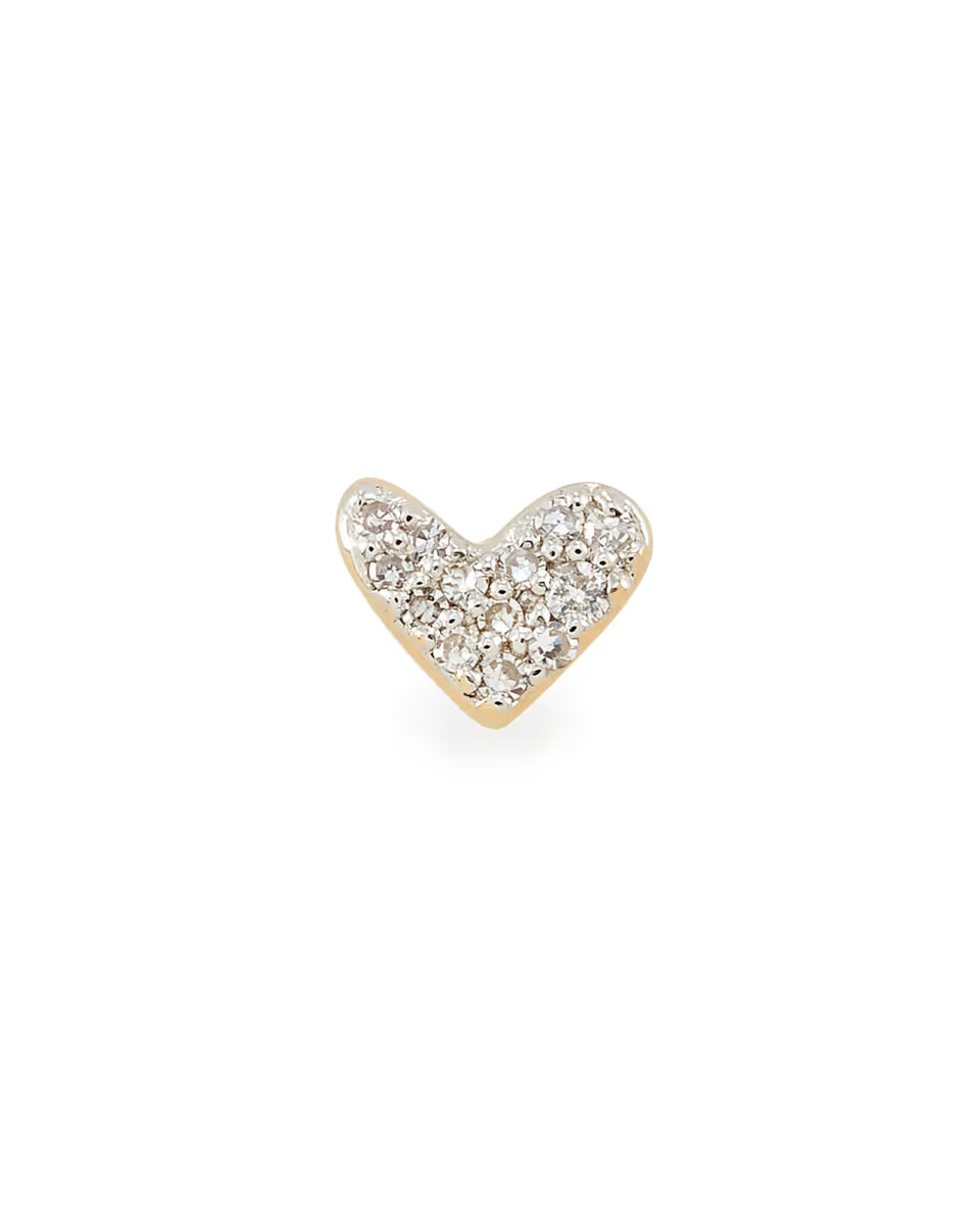 Heart Mini 14k Yellow Gold Single Stud Earring in White Diamond