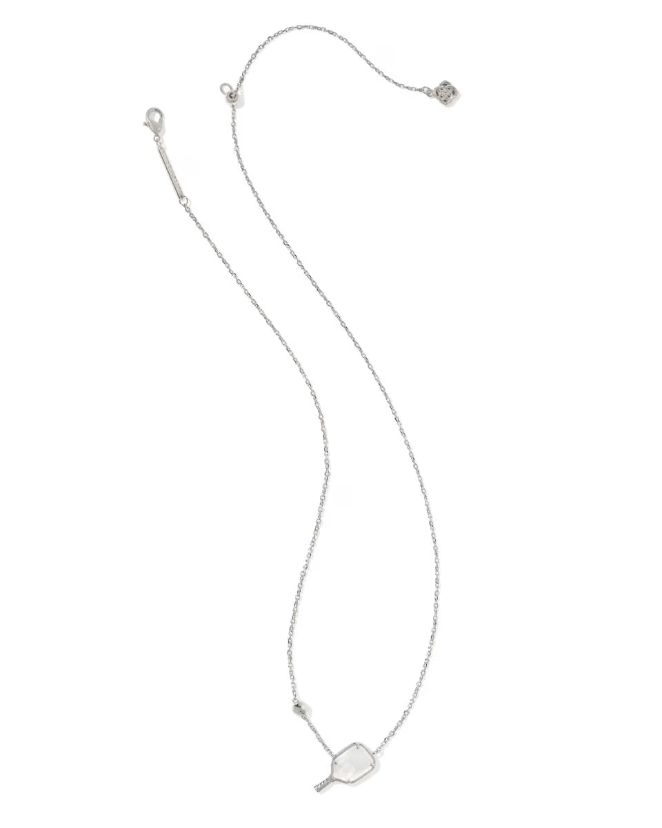 Pickleball Silver Short Pendant Necklace in Ivory Mother-of-Pearl