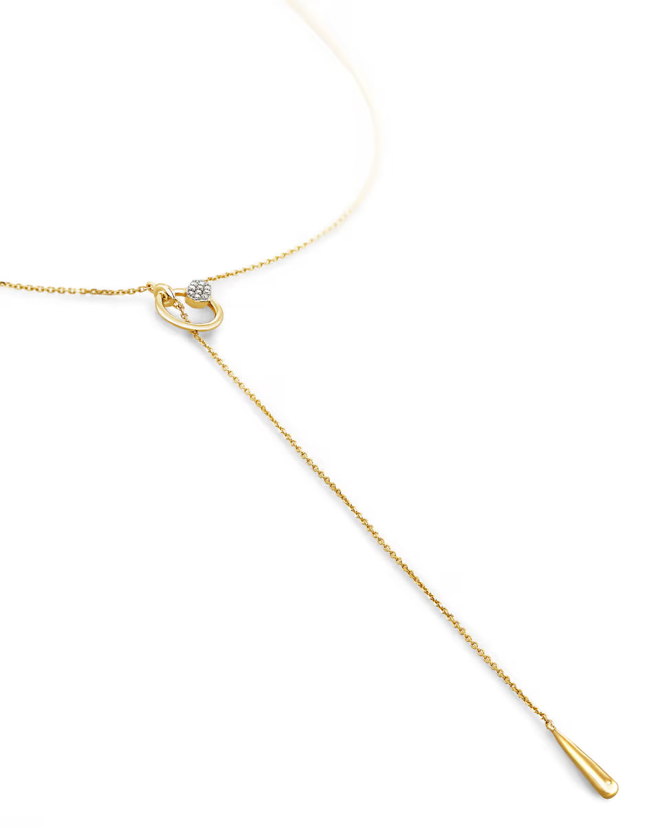Tegan 14k Yellow Gold Y Necklace in White Diamond