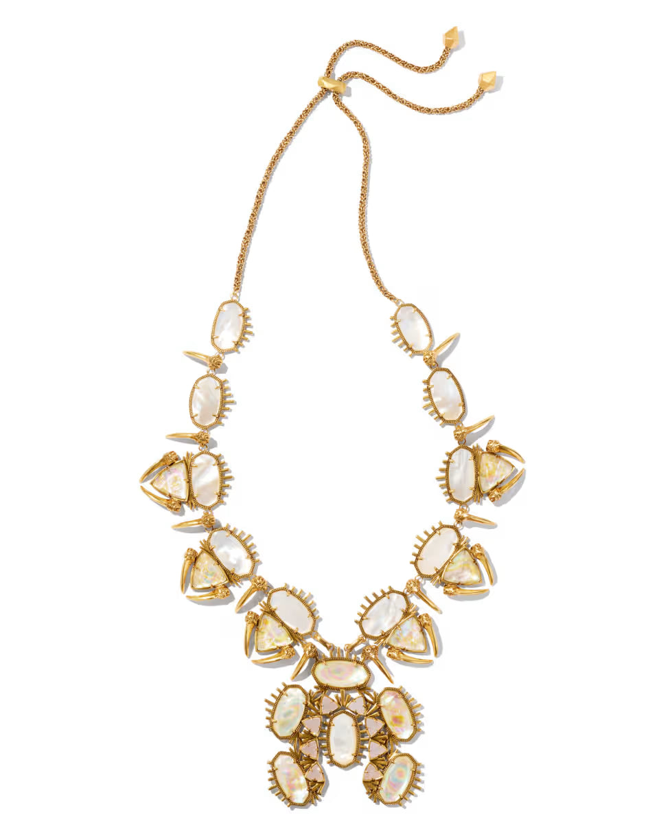 Odessa Vintage Gold Statement Necklace in Iridescent Abalone