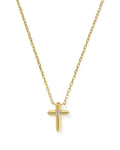 Tiny Cross 14k Yellow Gold Pendant Necklace in White Diamond