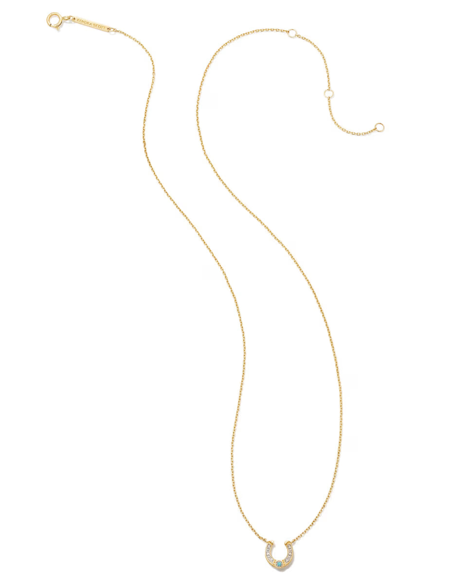 Noble 14k Yellow Gold Horseshoe Short Pendant Necklace in White Diamond