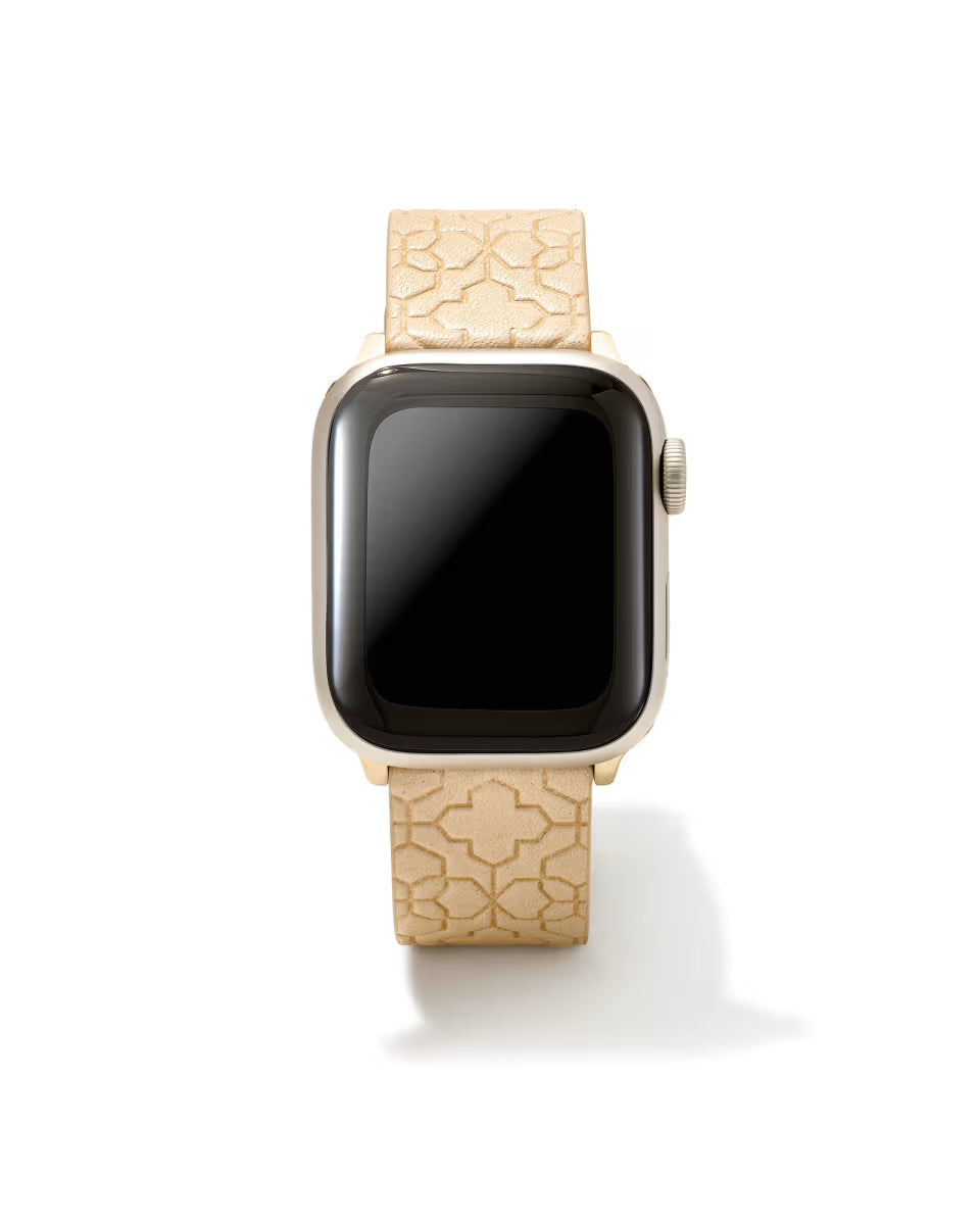 Filigree Navy Leather Watch Band with Stainless Steel