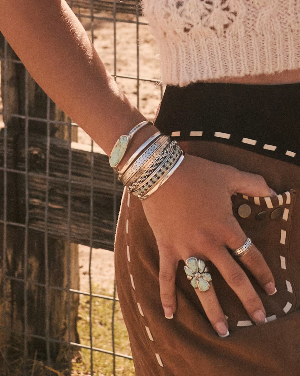 Ida Vintage Gold Cuff Bracelet in Variegated Turquoise Magnesite