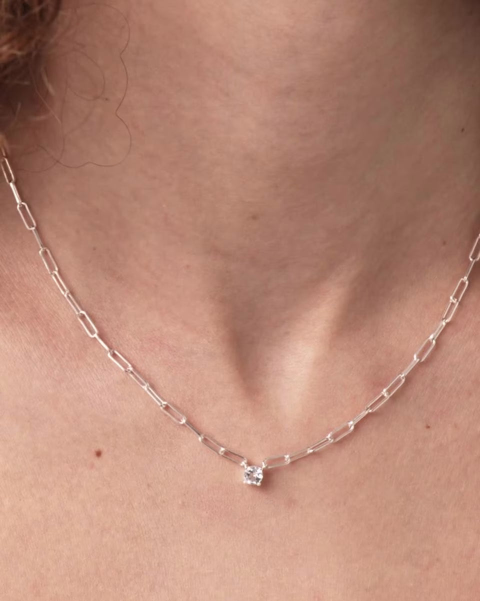 Virginia 18k Gold Vermeil Paperclip Necklace in White Topaz