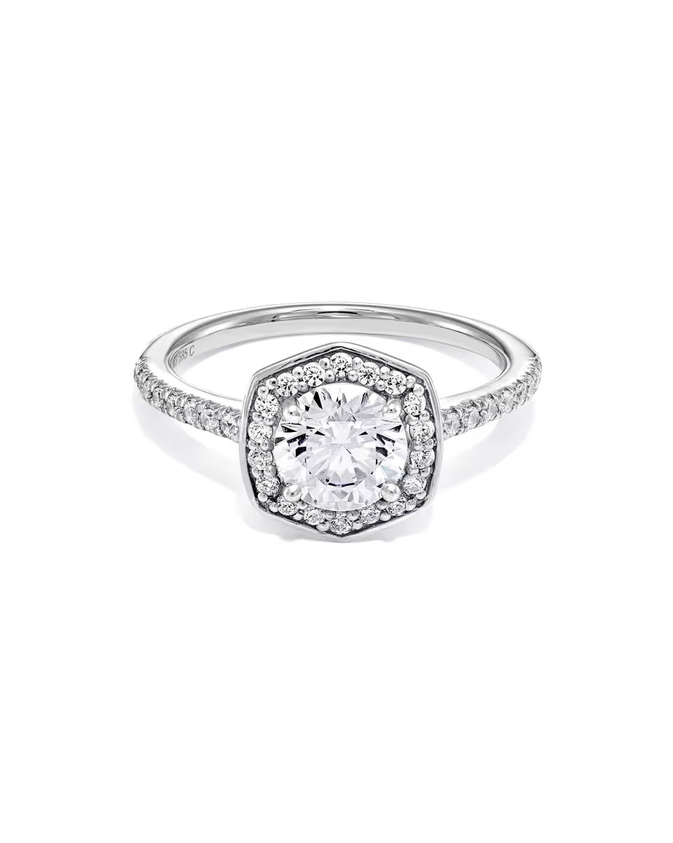 1 ct Lab Grown White Diamond Round Iconic Halo Statement Ring in 14k White Gold