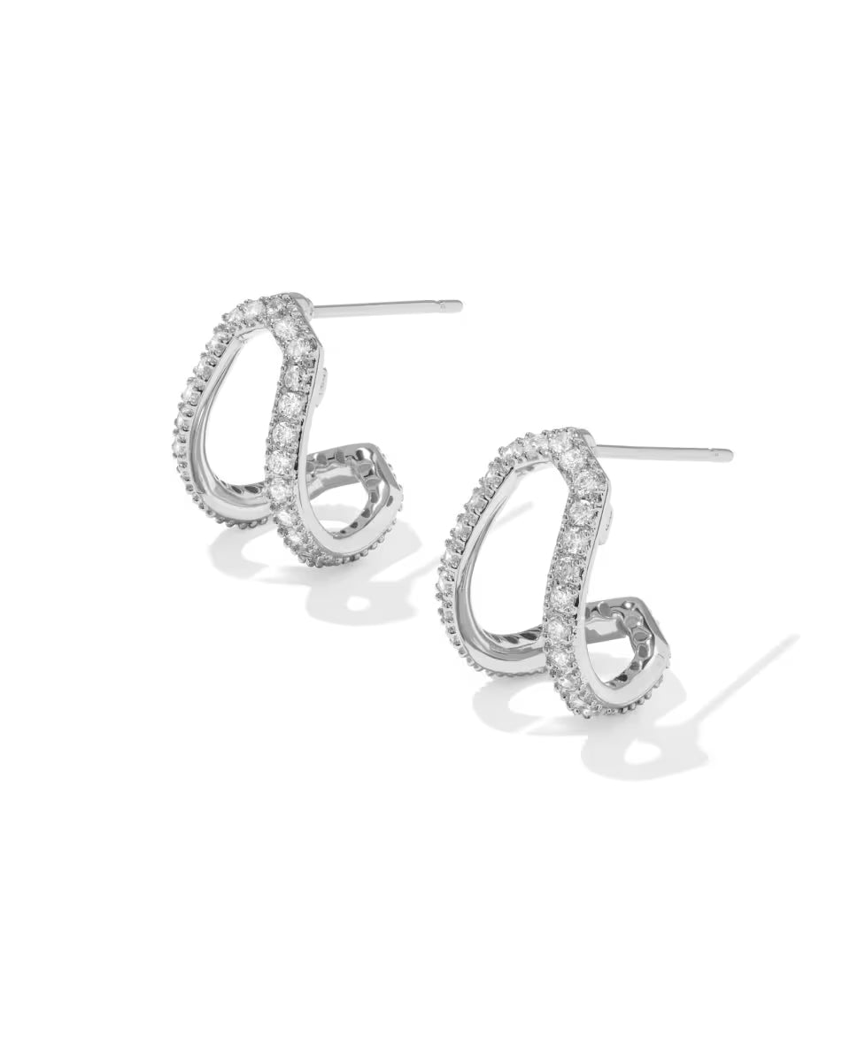 Daphne Pave Silver Huggie Earrings