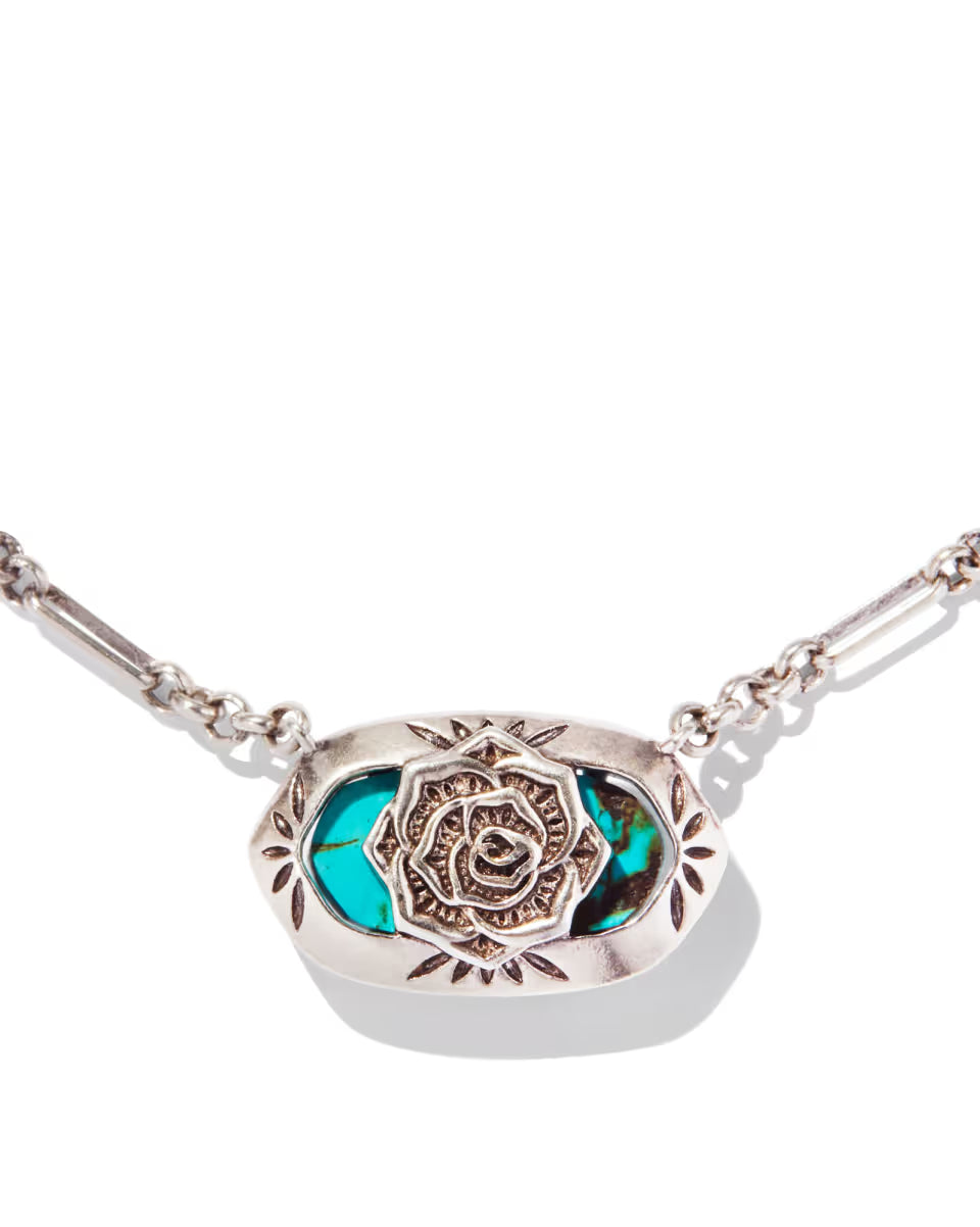 Elisa Vintage Silver Etch Frame Short Pendant Necklace in Variegated Turquoise Magnesite