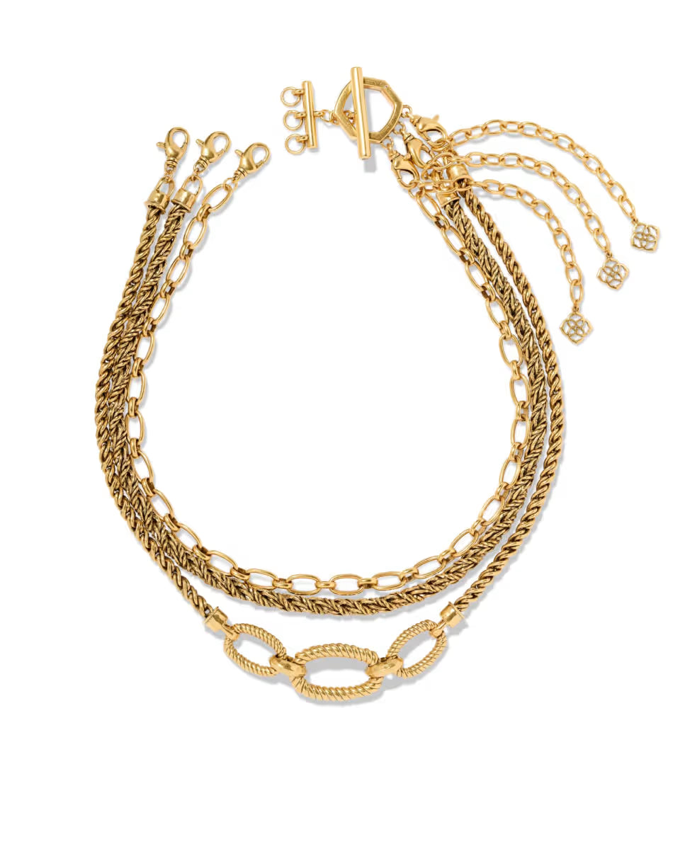 Sandy Gold Multi Strand Chain Necklace